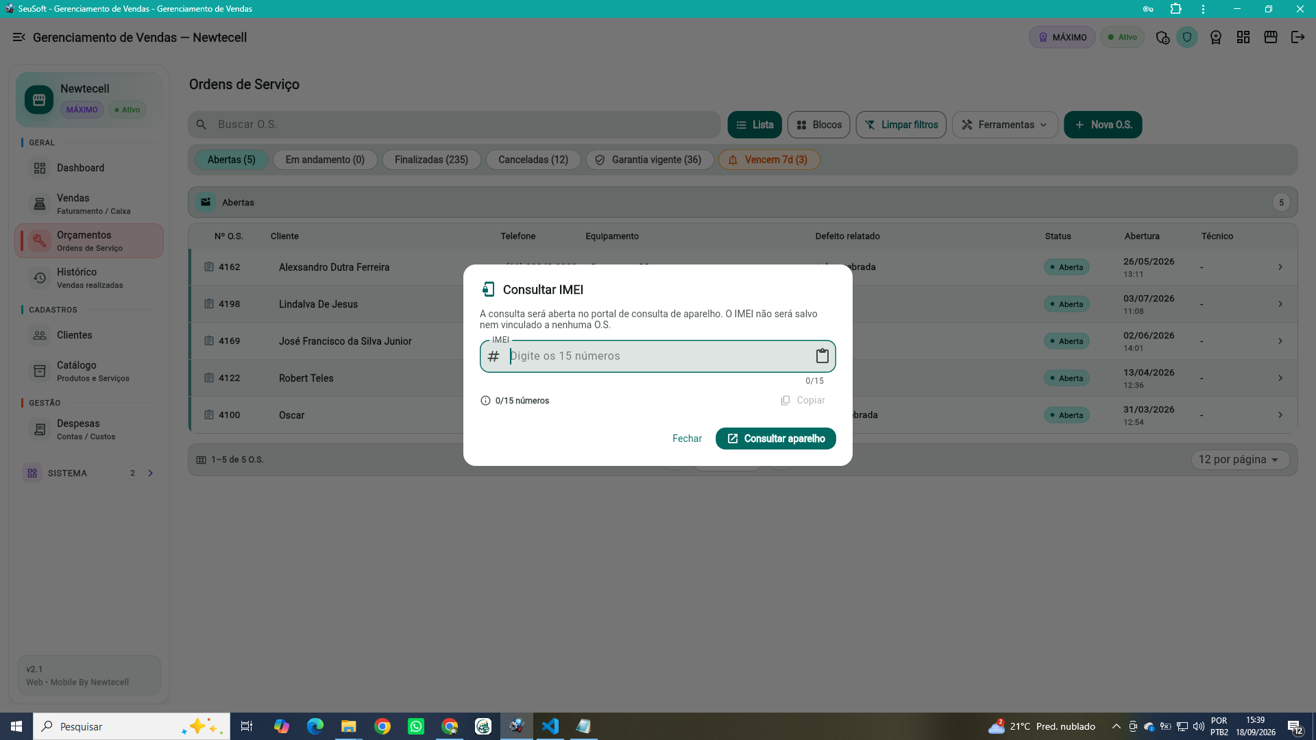Consulta de IMEI integrada
